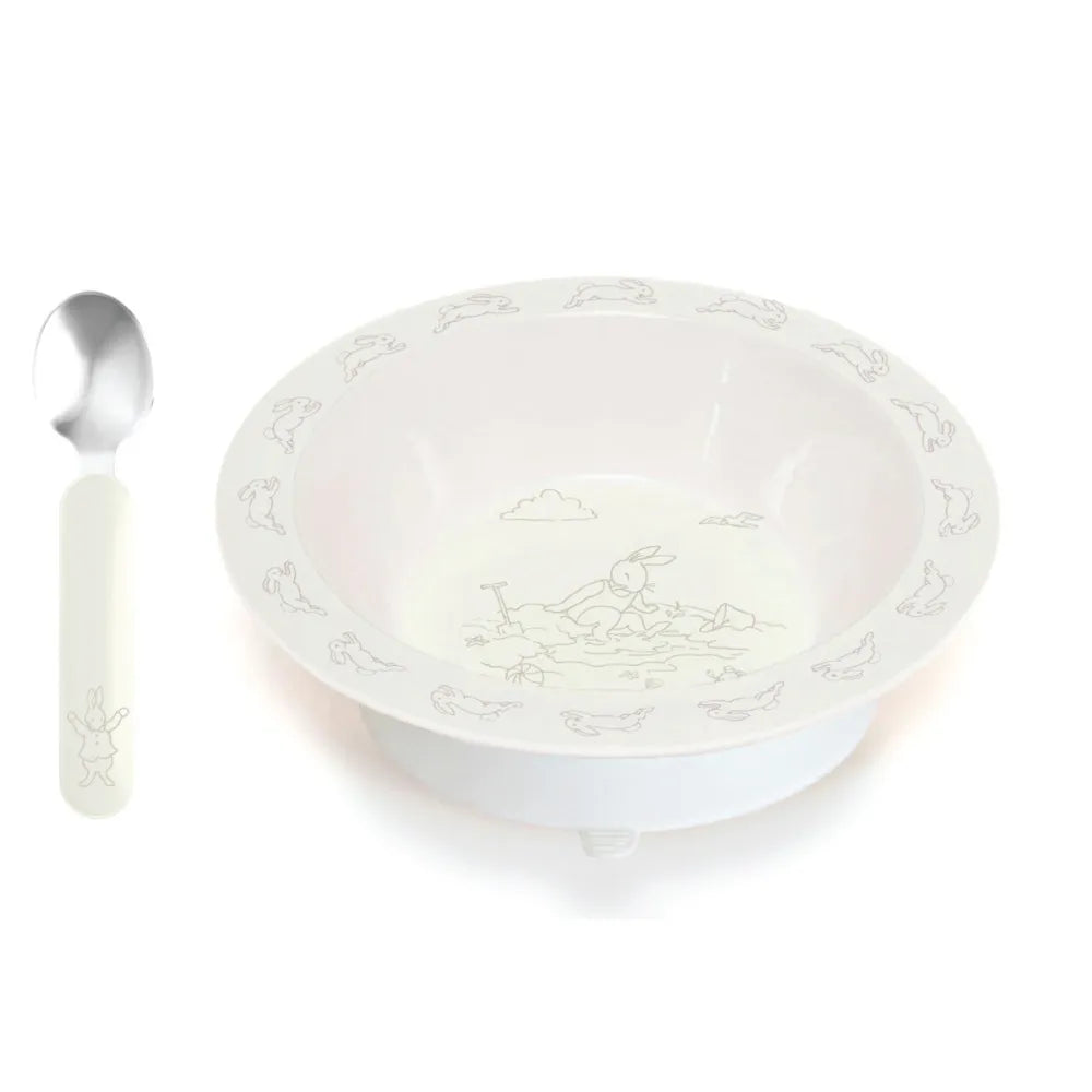 Bunnykins Melamine Suction Bowl &amp; Spoon Set Natural