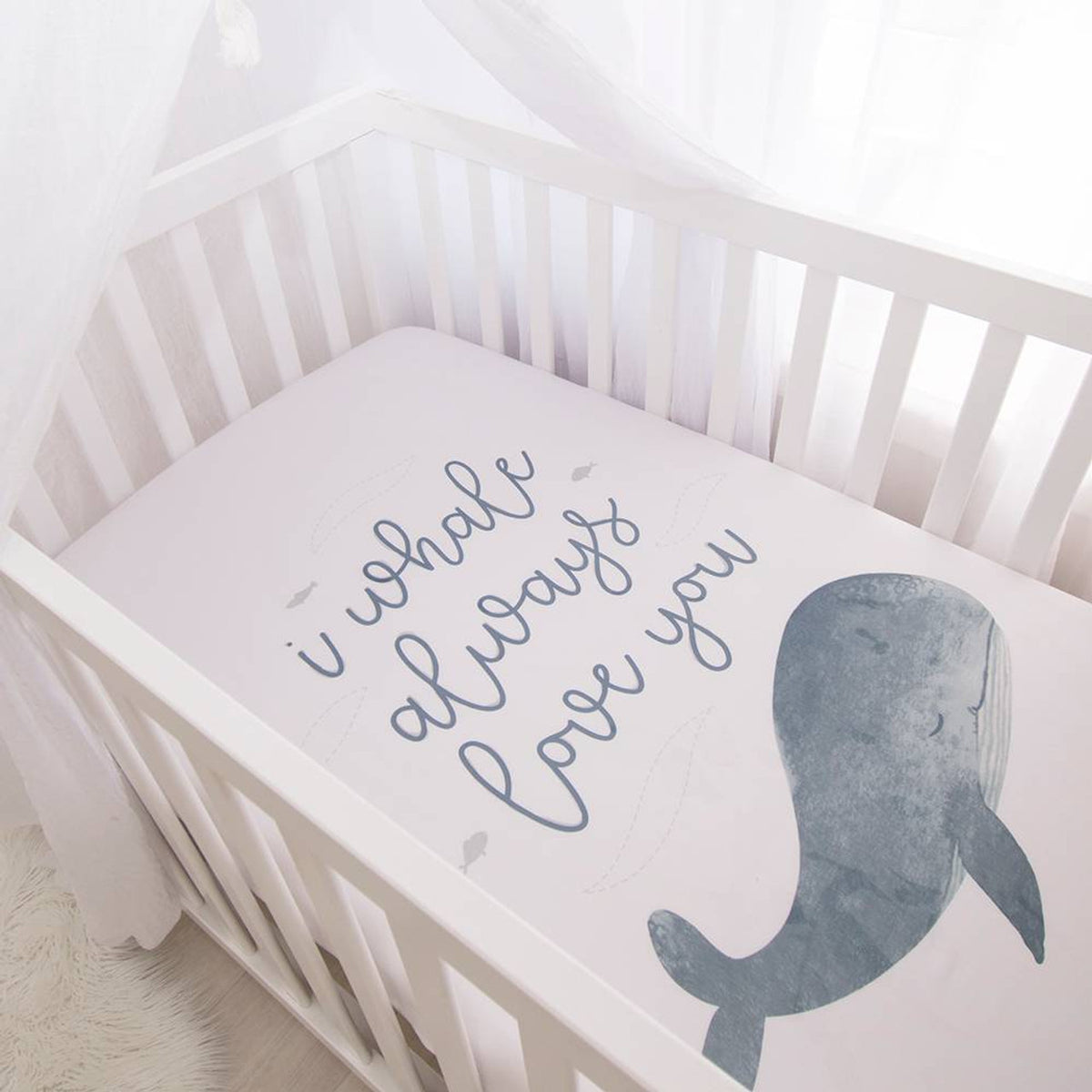 Cot Fitted Sheet Whale Love You Oceania