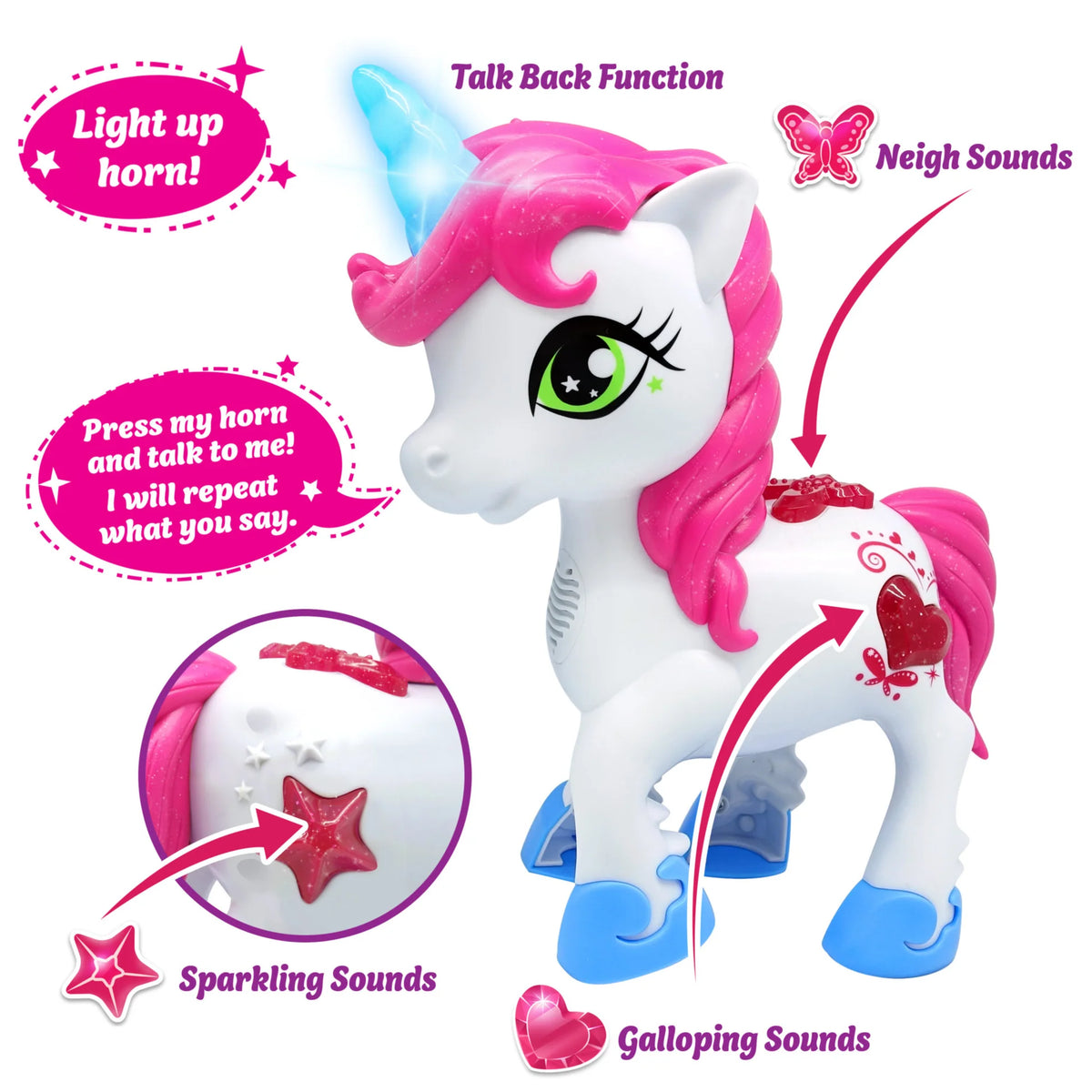Little Unicorn Touch &amp; Talk Lights &amp; Sounds - Demo Batteries 3 AAA Included