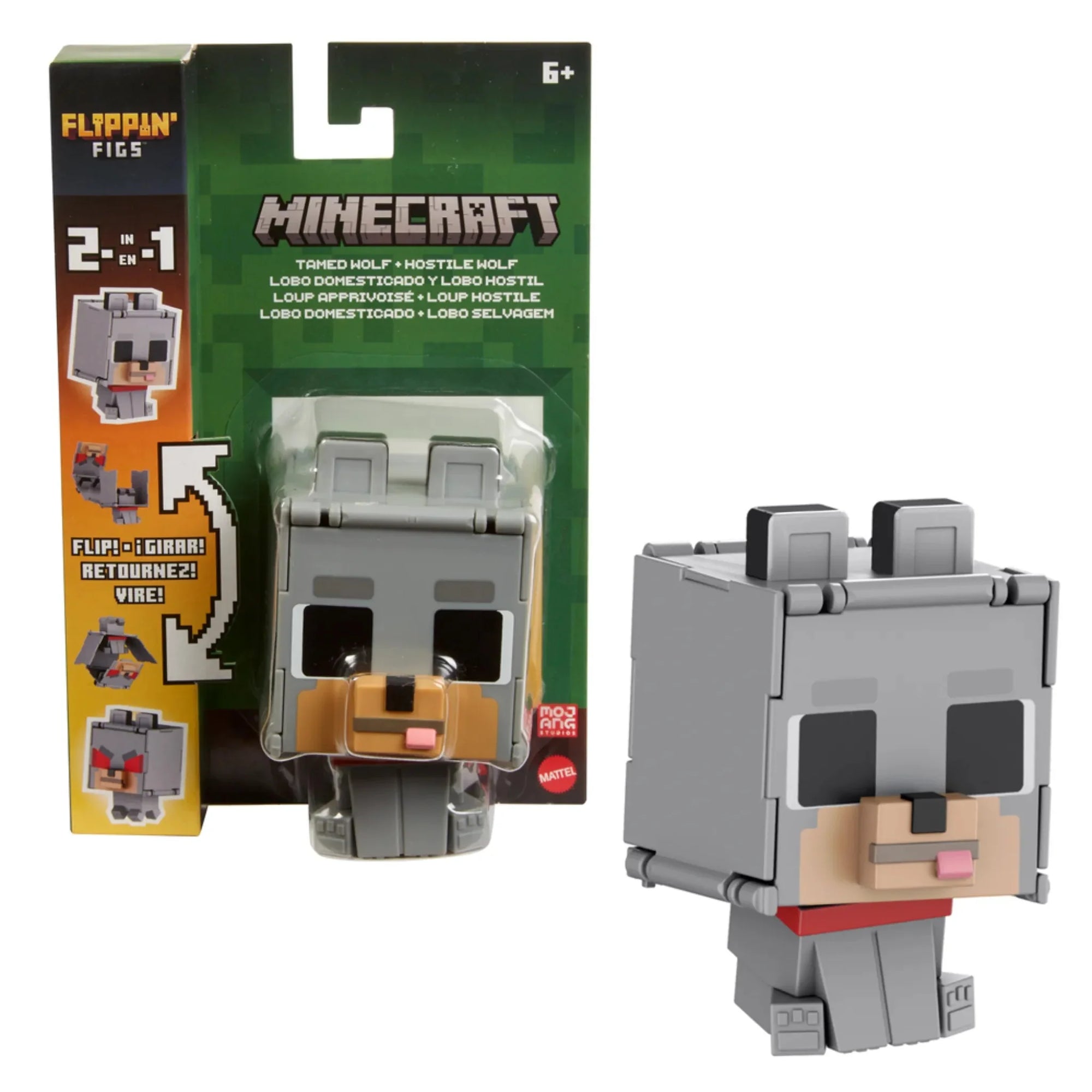 Minecraft Flippin Figs 2 in 1 Tamed Wolf + Hostile Wolf