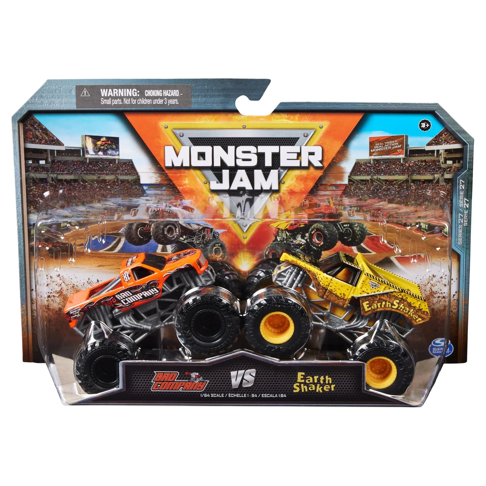 Monster Jam 1/64 2 Pack Vehicles Bad Company VS Earth Shaker