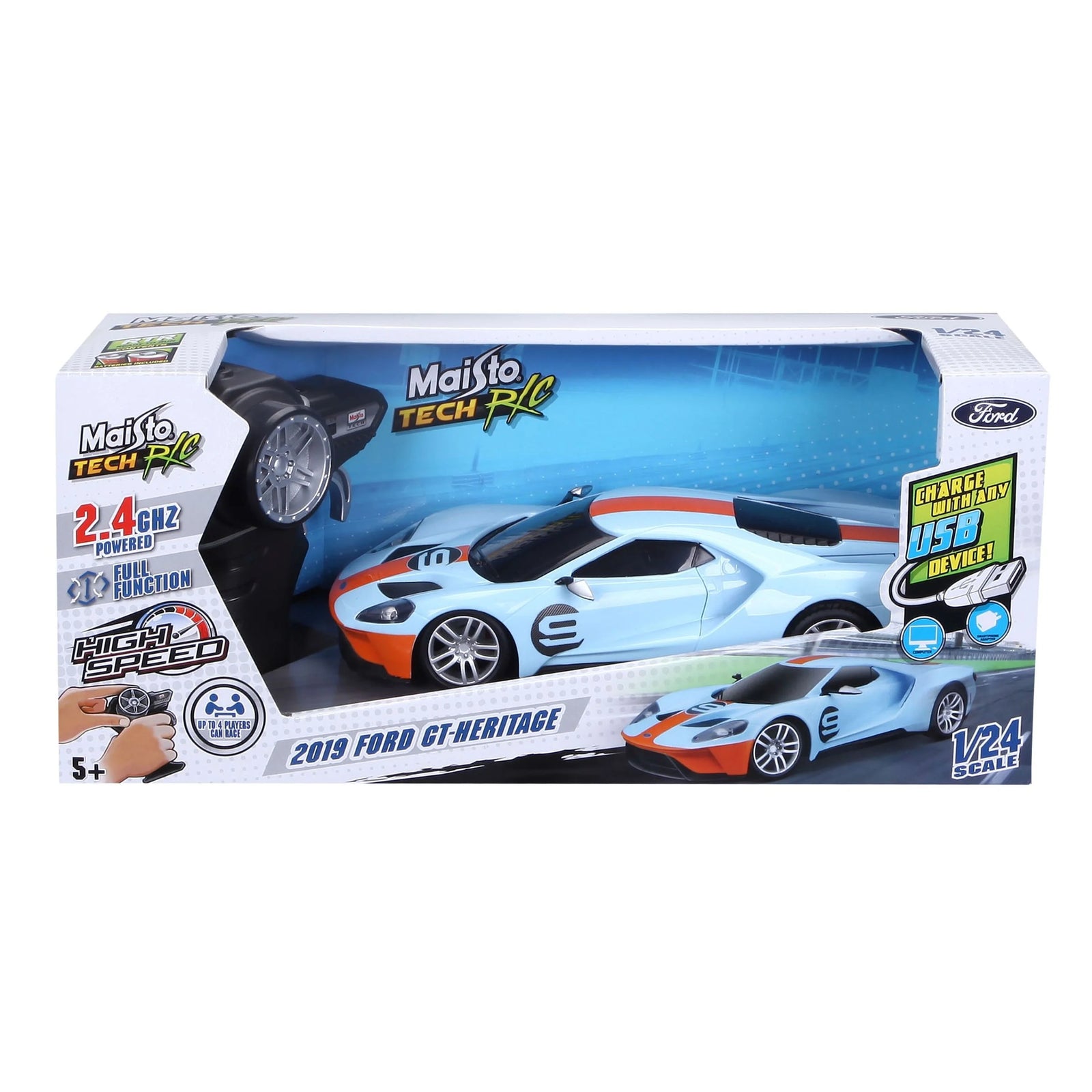 Maisto Tech 1/24 R/C  2019 Ford Gt- Req 2 AAA Batteries /USB Charge