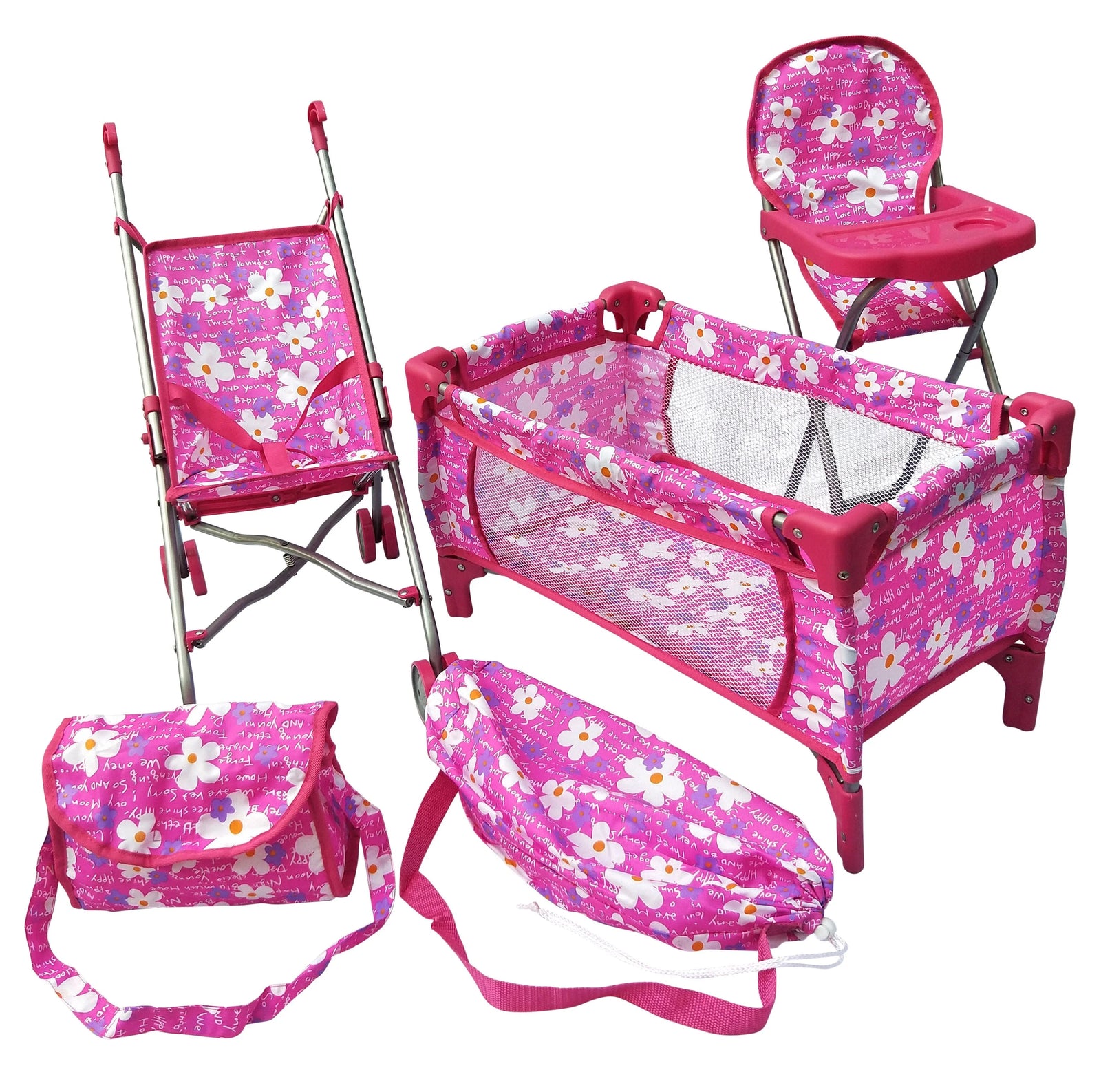 Playworld Doll 4pc Starter Set Pink with Flowers