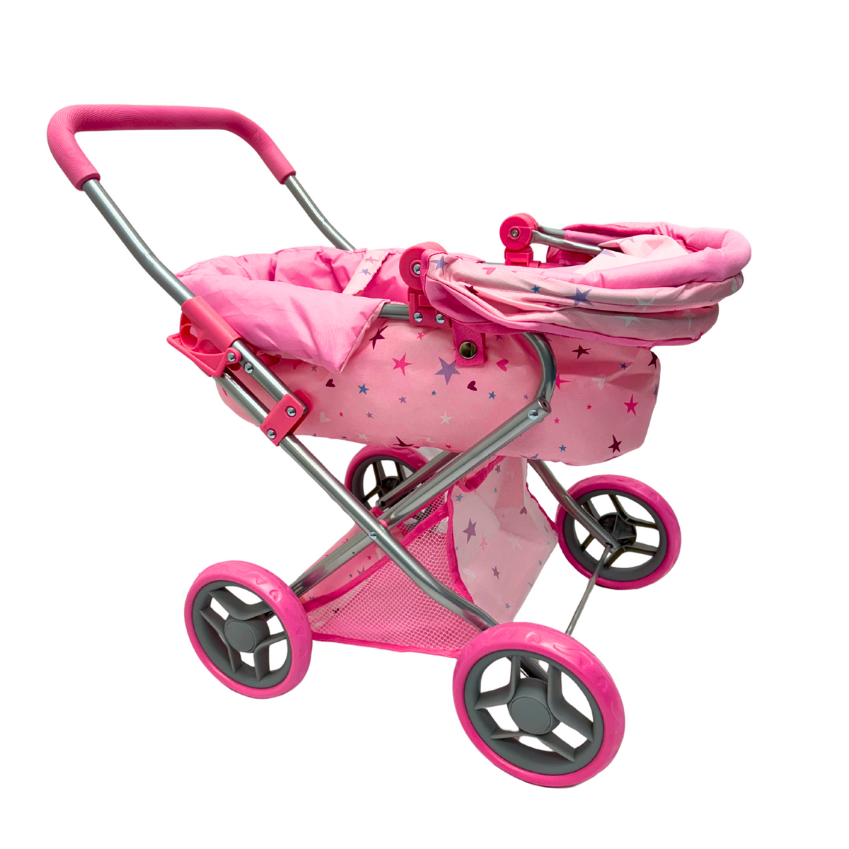 Playworld Medium Dolls Pram Pink with Stars Design