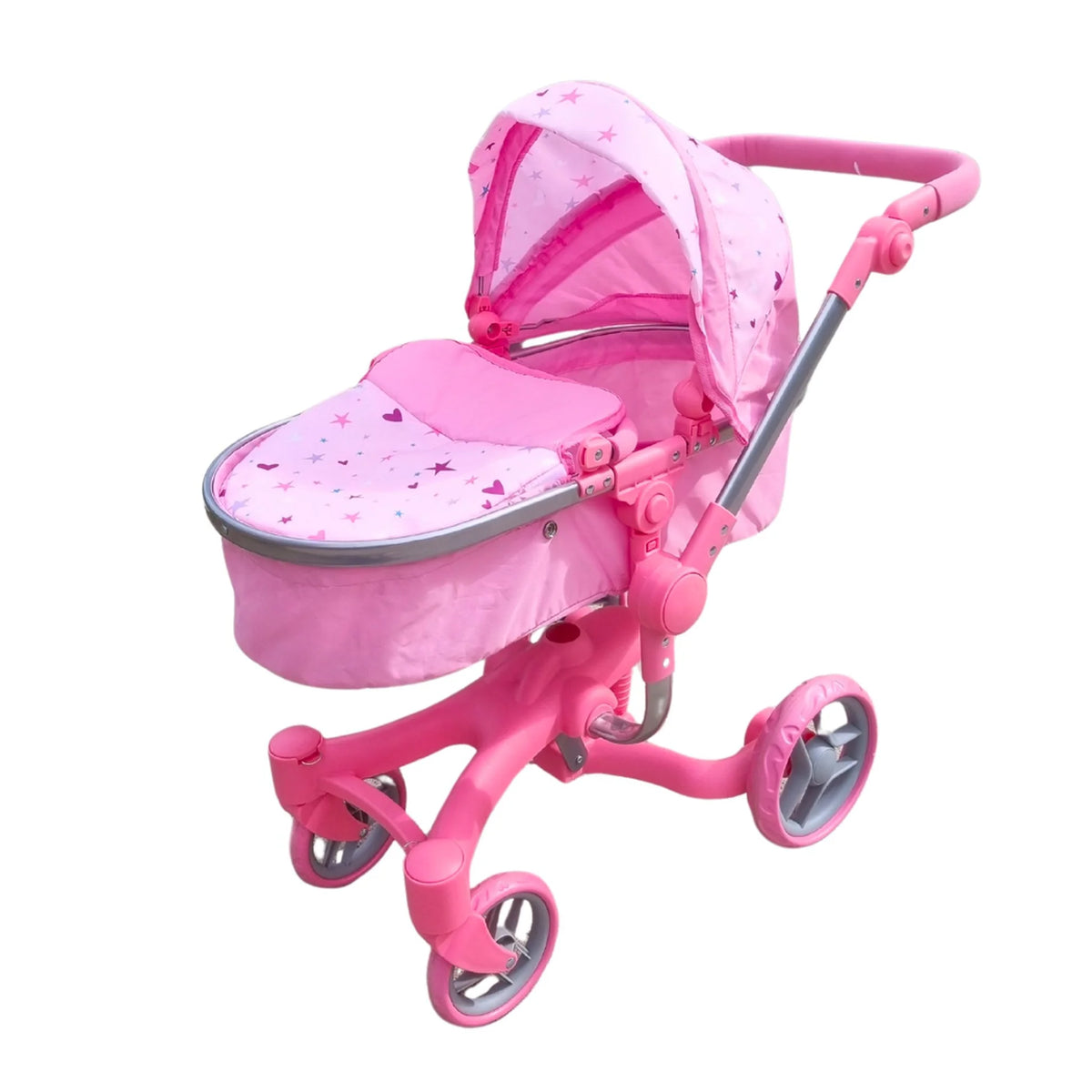 Playworld Deluxe 2 in 1 Doll Pram Pink with Stars and Hearts