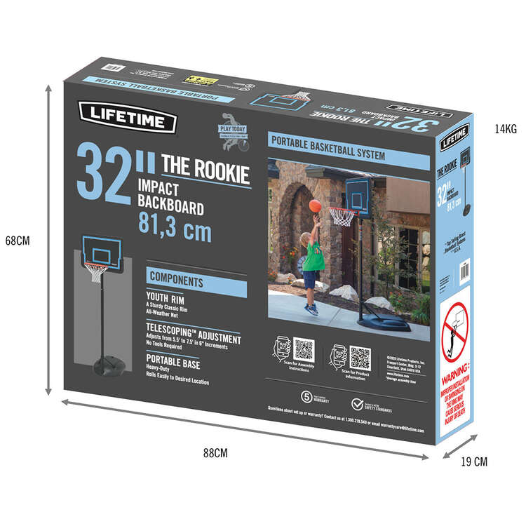 LIFETIME &quot;THE ROOKIE&quot; 32inch Impact Backboard Adjustable Basketball System 5.5ft to 7.5ft