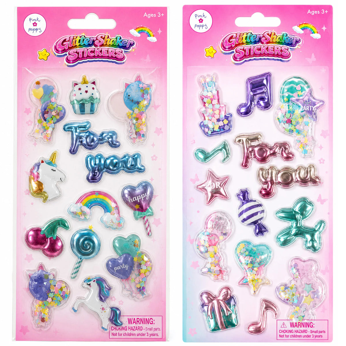 Pink Poppy Glitter Shaker Stickers - UNICORN &amp; BALLOON DOG