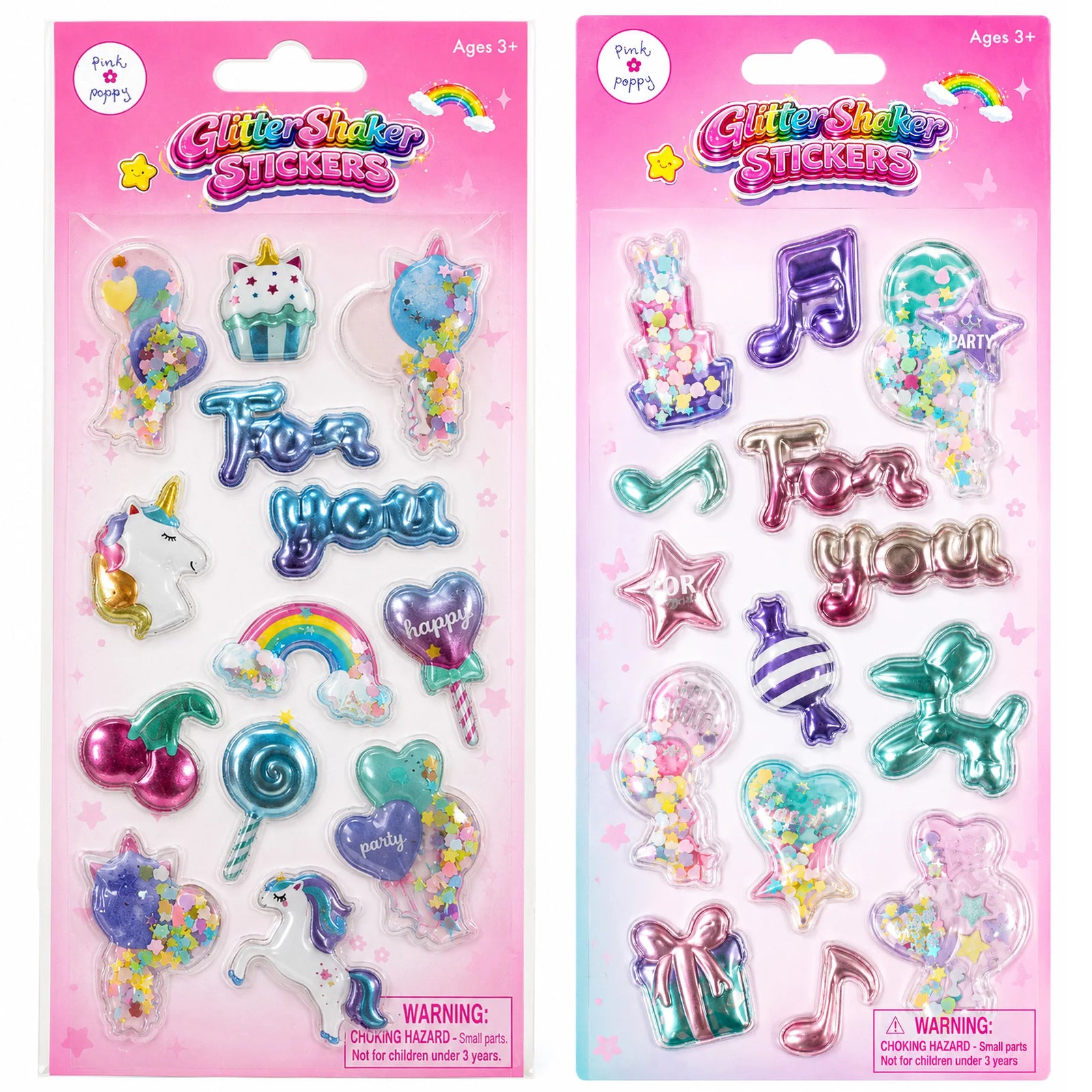 Pink Poppy Glitter Shaker Stickers - UNICORN & BALLOON DOG