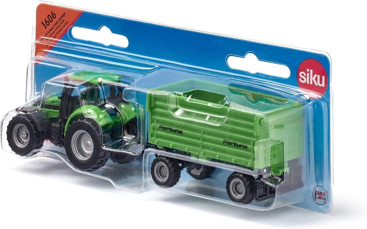 Siku 1606 Deutz-Fahr Tractor with Fortuna 4 wheel Trailer