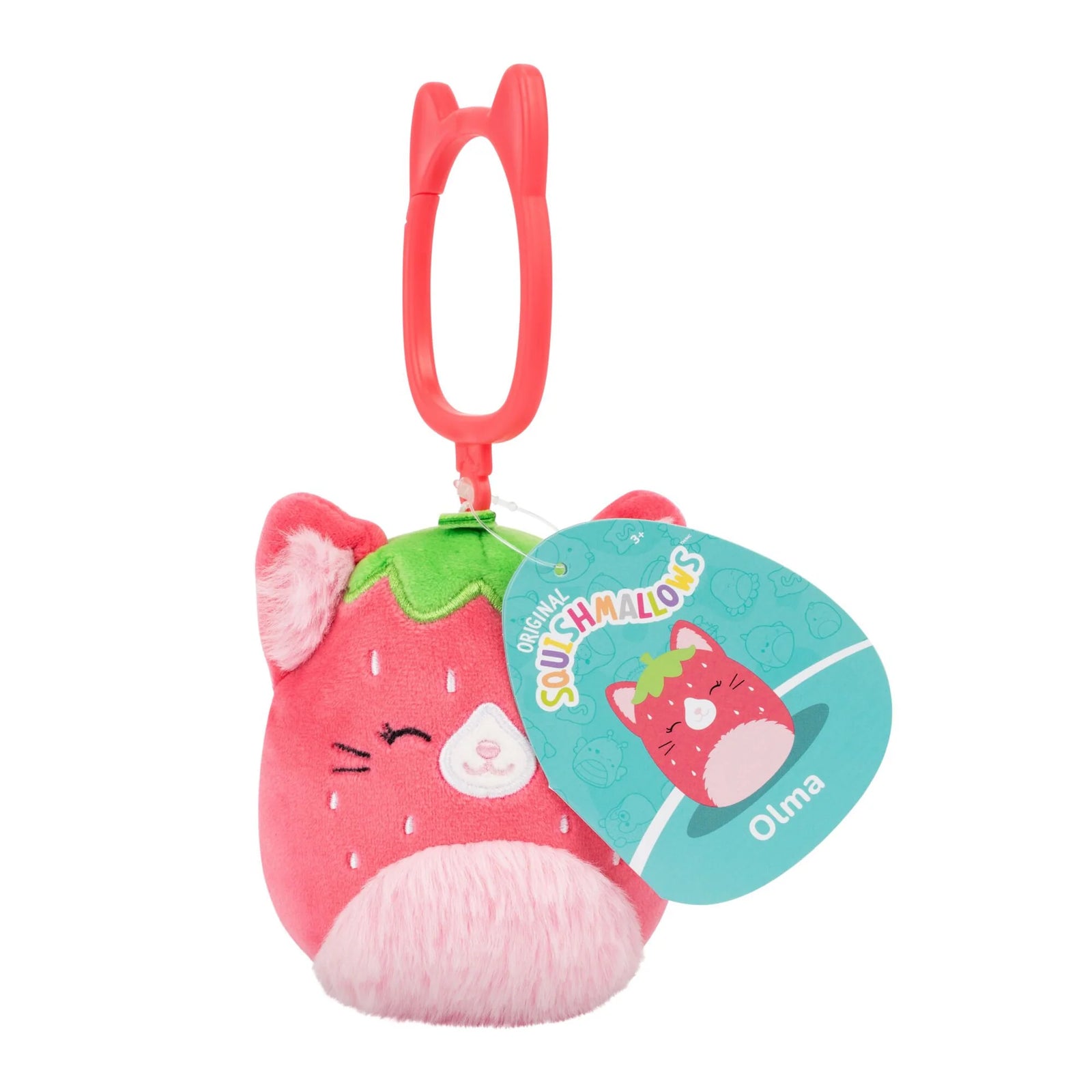 Squishmallows 3.5inch Clip On Plush - Olma Strawberry Cat