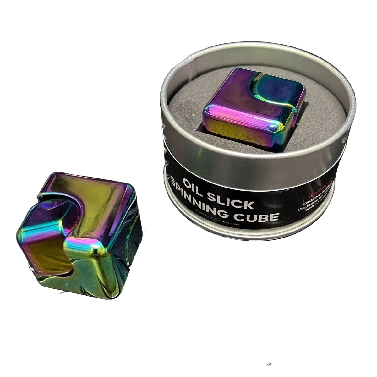 KAIKO Square Spinning Cube in Oil Slick in Window Tin