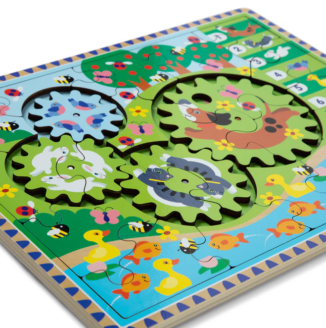 M&amp;D31004 Wooden Gear Puzzle Animal Chase 24pc