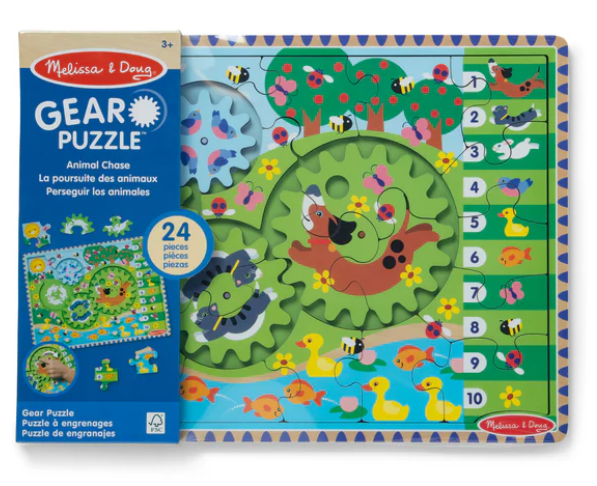M&amp;D31004 Wooden Gear Puzzle Animal Chase 24pc