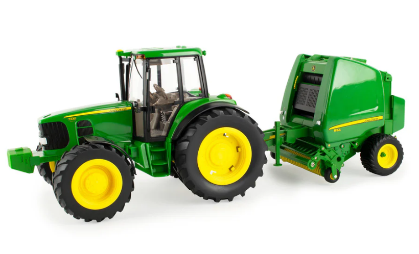 Big Farm John Deere 7330 Tractor With Baler