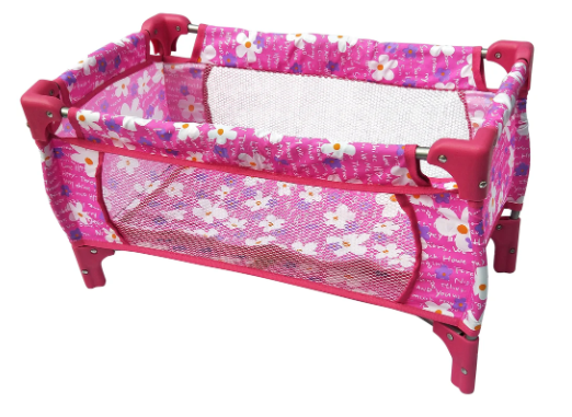 Playworld Dolls Travel Cot Pink with Flowers