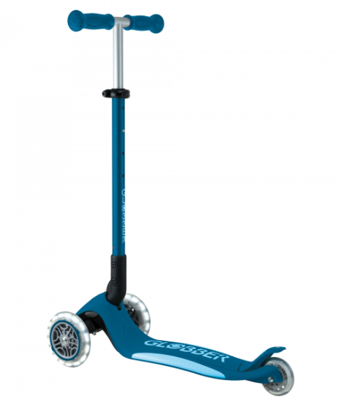 Globber Primo PLUS V2 Foldable Lights 3 Wheel Scooter PETROL BLUE / LIGHT BLUE