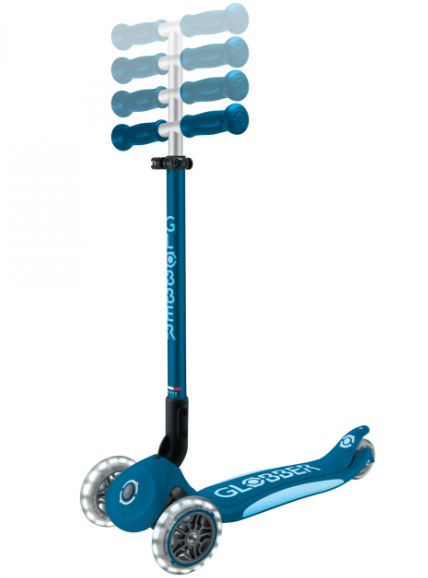 Globber Primo PLUS V2 Foldable Lights 3 Wheel Scooter PETROL BLUE / LIGHT BLUE