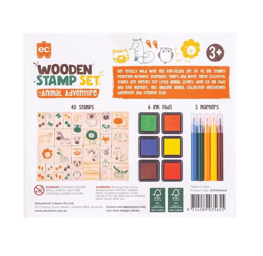 EC Wooden Stamp Set 51pc All About Animals