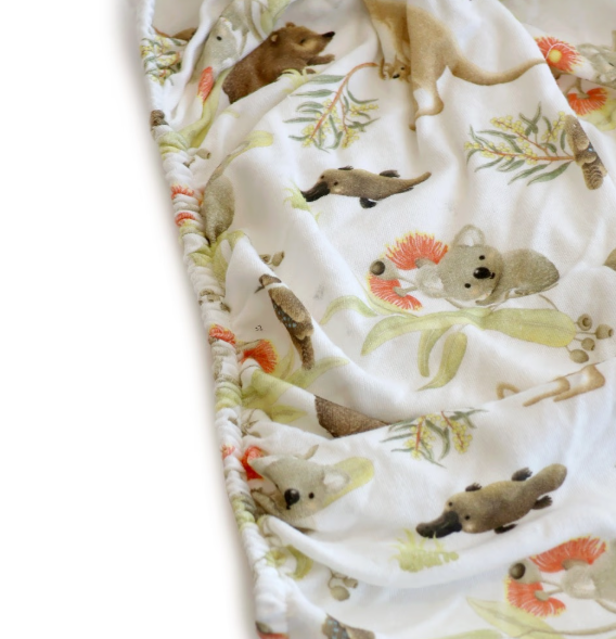 Bubba Blue Aussie Animals Oatmeal Co Sleeper Fitted Sheet 54cm x 88cm x 10cm