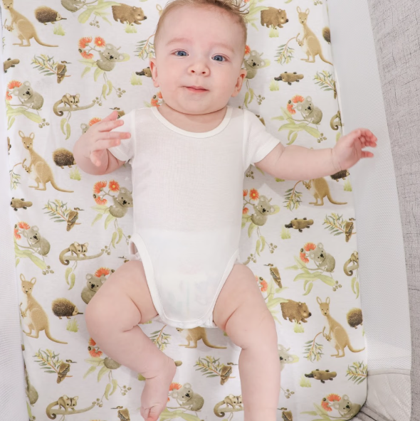 Bubba Blue Aussie Animals Oatmeal Co Sleeper Fitted Sheet 54cm x 88cm x 10cm