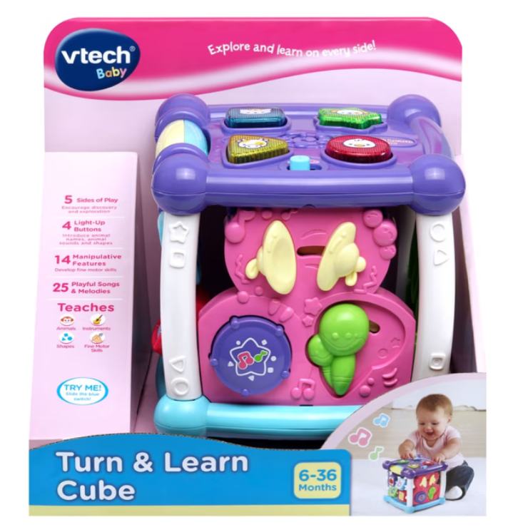 Vtech Turn &amp; Learn Cube Pink 2 x AAA demo batteries included
