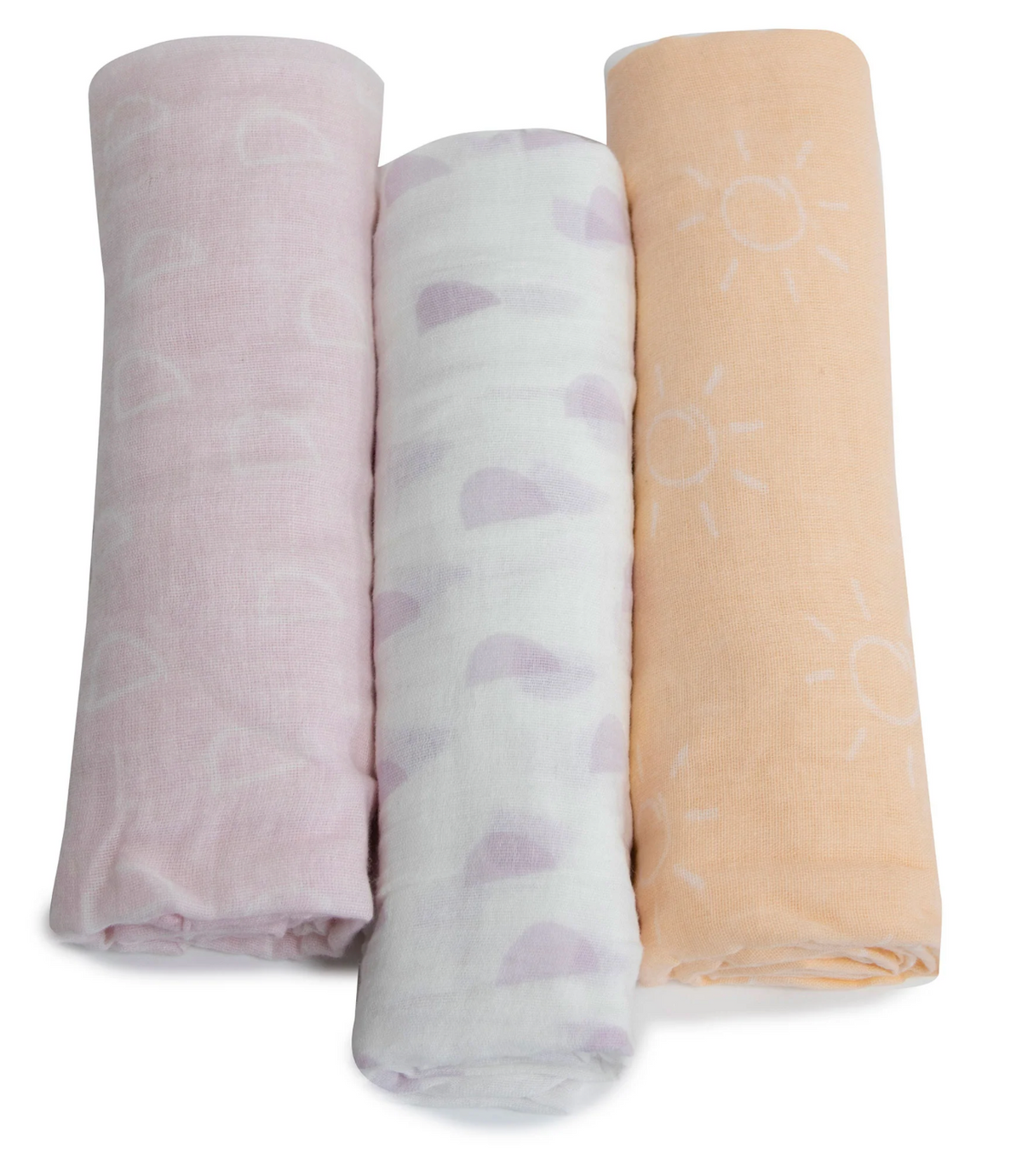 Bubba Blue Nordic 3pk Muslin Wraps Peach/Lilac 120cm x 120cm