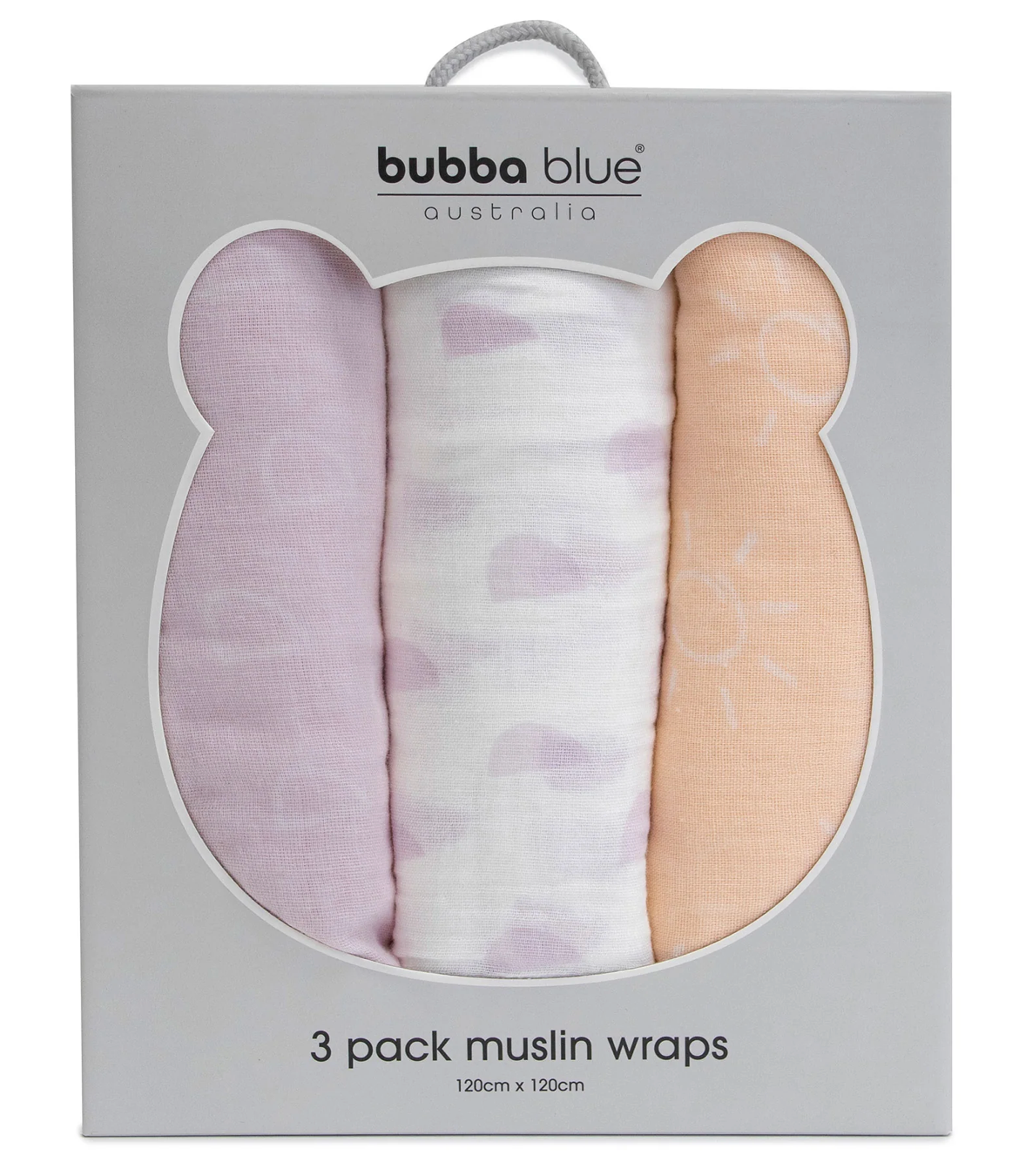 Bubba Blue Nordic 3pk Muslin Wraps Peach/Lilac 120cm x 120cm