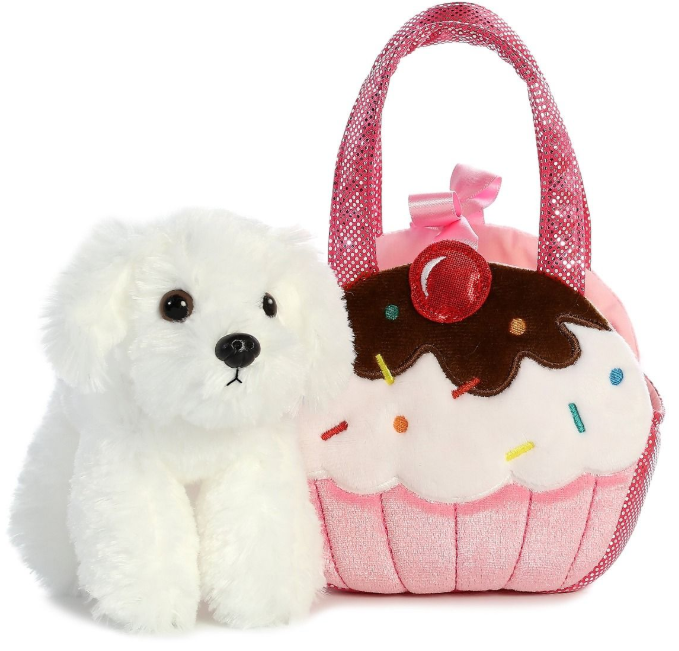 Fancy Pals White Dog in Pink Cupcake Bag