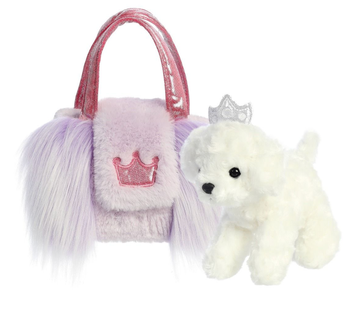 Fancy Pals Bichon in Purple Frill Bag with Crown
