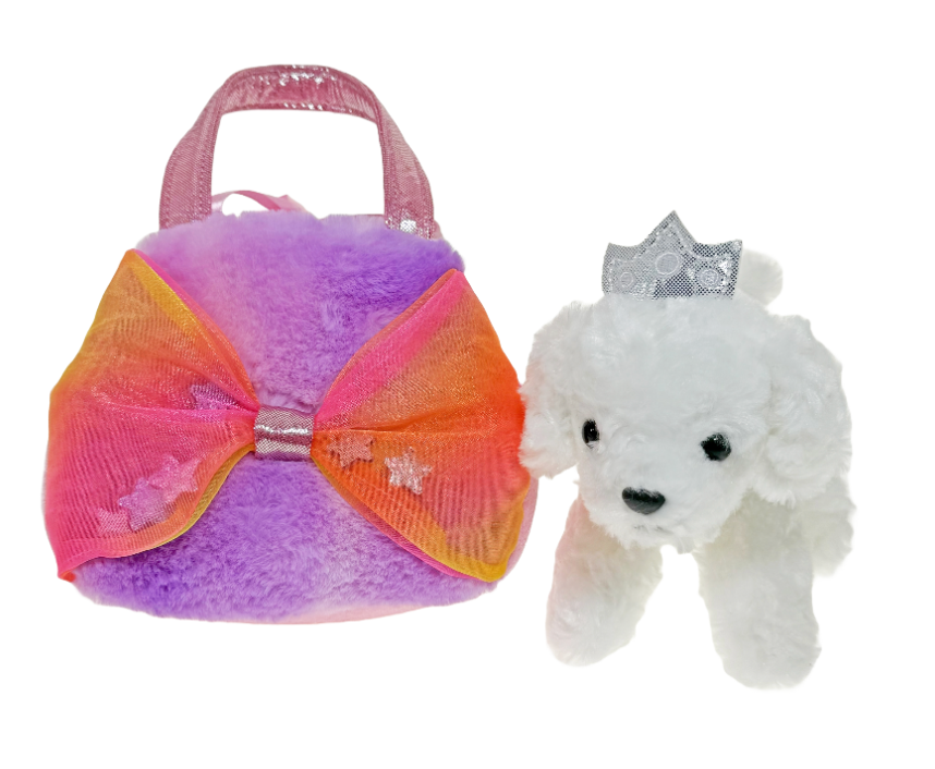 Fancy Pals White Dog Big Pink Bag with Rainbow Bow