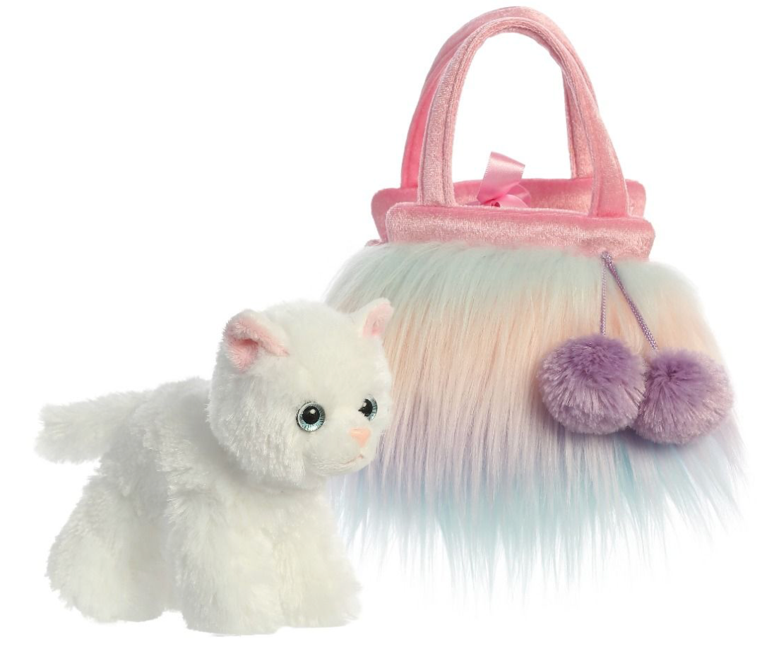 Fancy Pals White Cat in Fluffy Pastel Bag