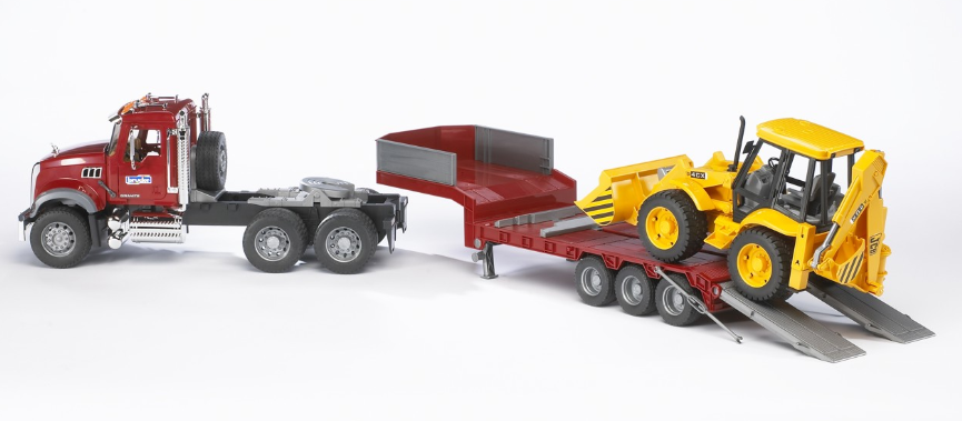 Bruder 02813 Mack Granite Low Loader with Backhoe Loader