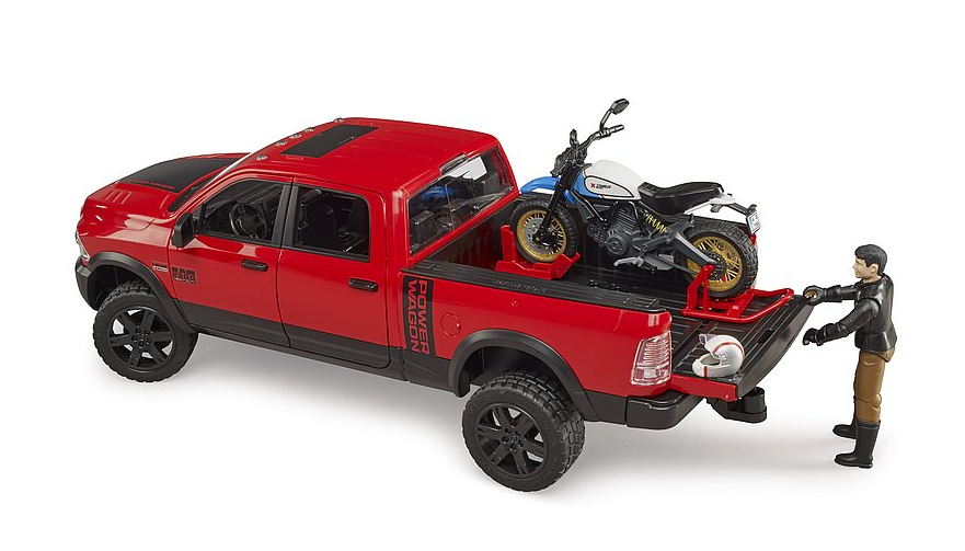 Bruder 02502 Ram Pickup with Scrambler Ducati Motorbike