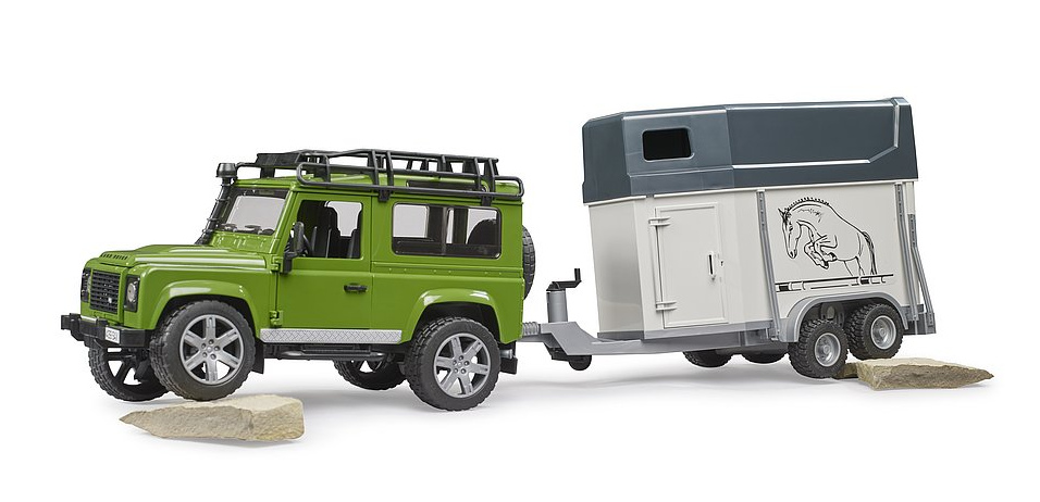 Bruder 02592 1/16 Land Rover Defender Station Wagon with Horse Trailer & 1 Horse