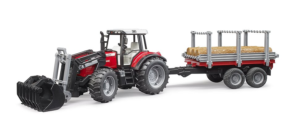 Bruder 02046 1/16 Massey Ferguson 7480 w/Front Loader &amp; Timber Trailer