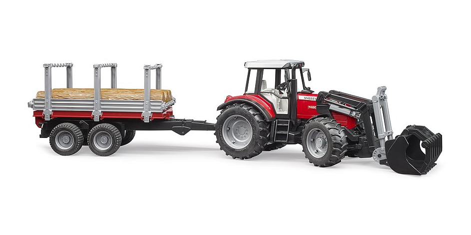 Bruder 02046 1/16 Massey Ferguson 7480 w/Front Loader & Timber Trailer