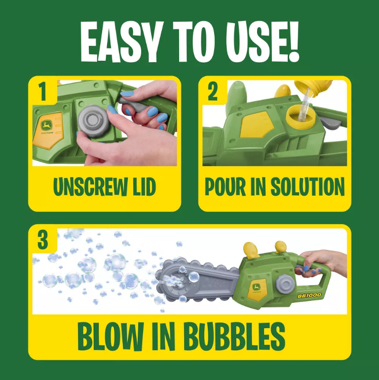 John Deere Motorised Bubble N Fun Chainsaw req 3 x AA batteries