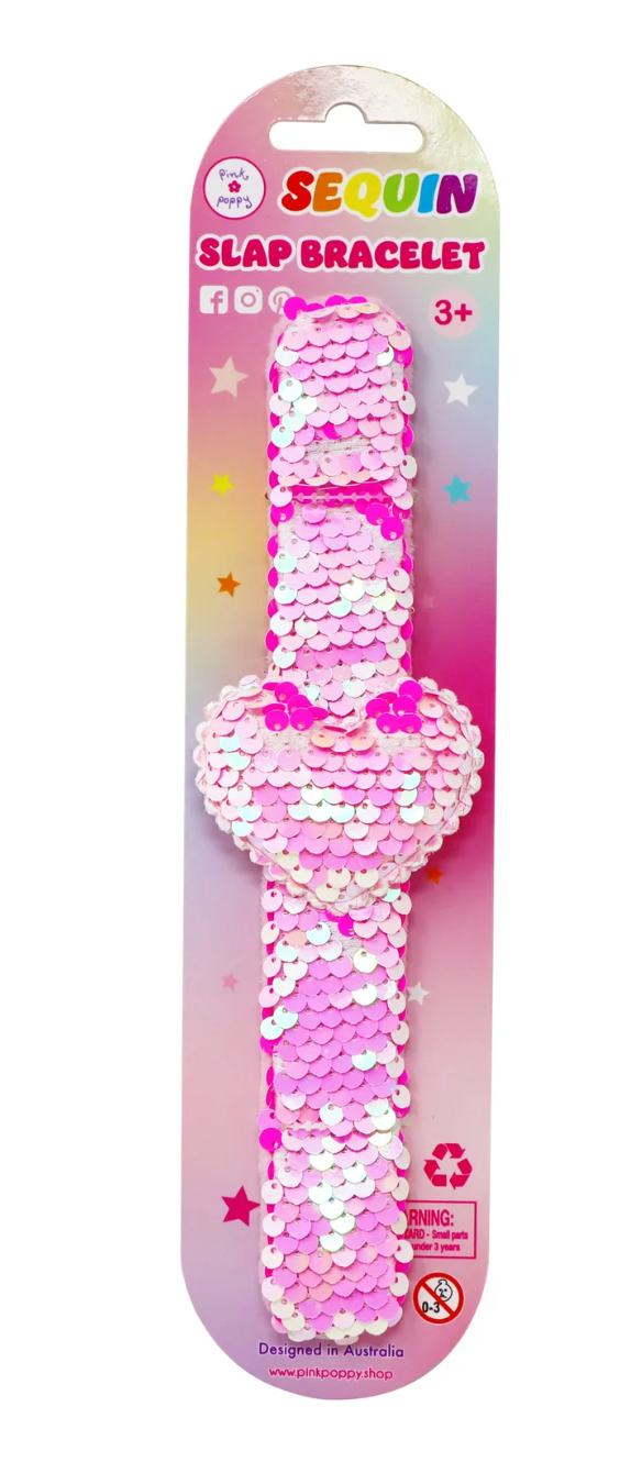 Pink Poppy Heart Sequin Slap Bracelet