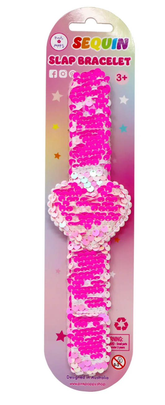 Pink Poppy Heart Sequin Slap Bracelet