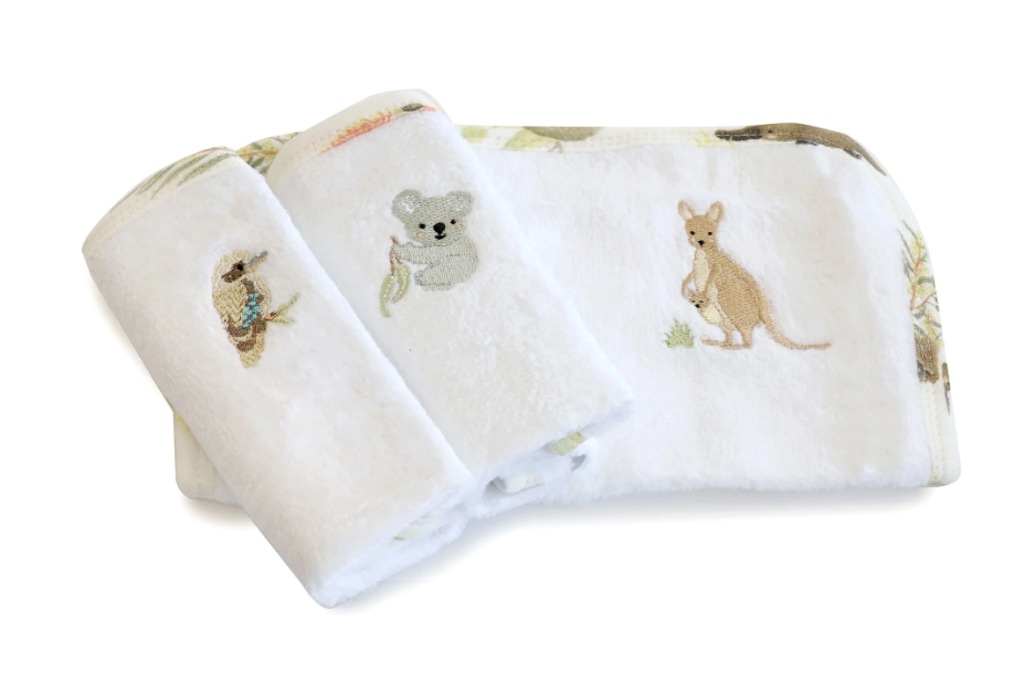 Bubba Blue Aussie Animals Oatmeal 3pk Wash Cloths