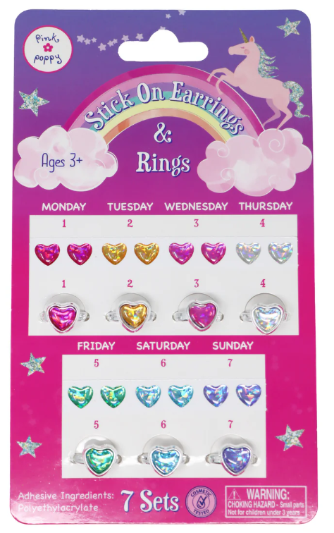 Pink Poppy 7 Day Stick on Earrings &amp; Ring Set