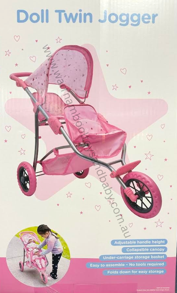 Playworld 3 Wheel Doll Twin Jogger Pink with Stars Design