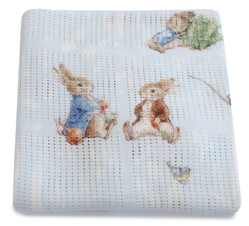 Bubba Blue Peter Rabbit &amp; Benjamin Bunny Cellular Blanket Blue
