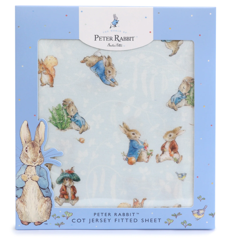 Bubba Blue Peter Rabbit &amp; Benjamin Bunny Cot Jersey Fitted Sheet Blue