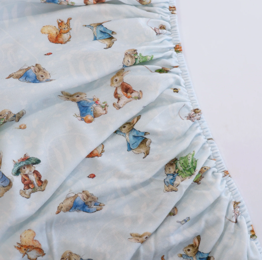 Bubba Blue Peter Rabbit &amp; Benjamin Bunny Cot Jersey Fitted Sheet Blue