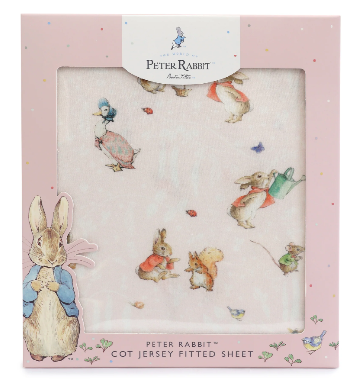 Bubba Blue Flopsy, Mopsy &amp; Cottontail Cot Jersey Fitted Sheet Pink