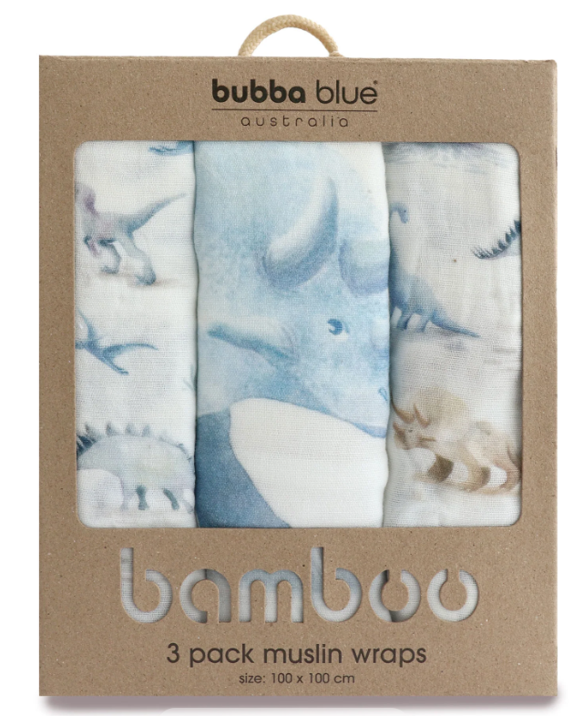 Bubba Blue Jurassic Bamboo 3pk Muslin Wraps