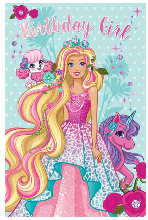 Birthday Card Premium Barbie Poodle and Unicorn- Birthday Girl
