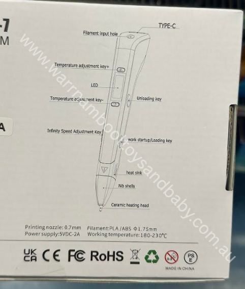 3D Printing Pen with Metal Gear Box Assorted Colours USB Charge