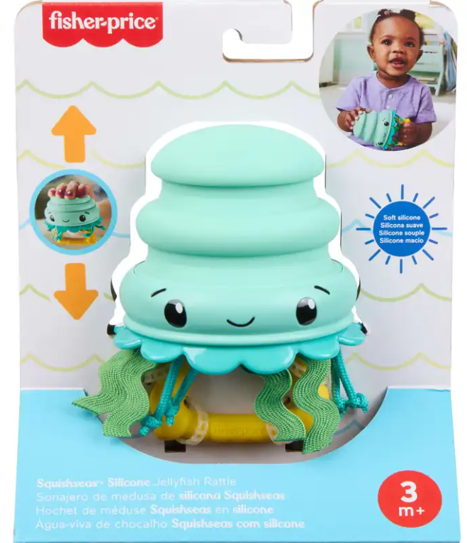 Fisher Price Squishseas 2 in 1 Silicone Rattle - Jellyfish